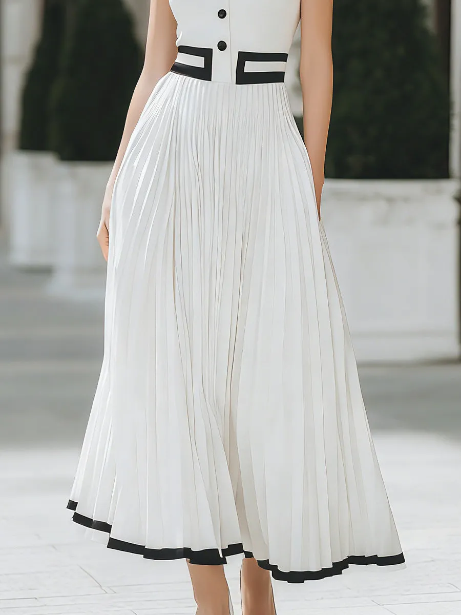 Elegant Contrast Trim Pleated Midi Dress sold by Mooyius product image thumbnail 2