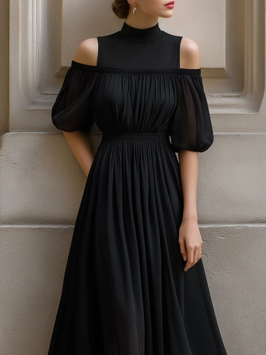 Cold-Shoulder Pleated Chiffon Midi Dress sold by Mooyius product image thumbnail 2