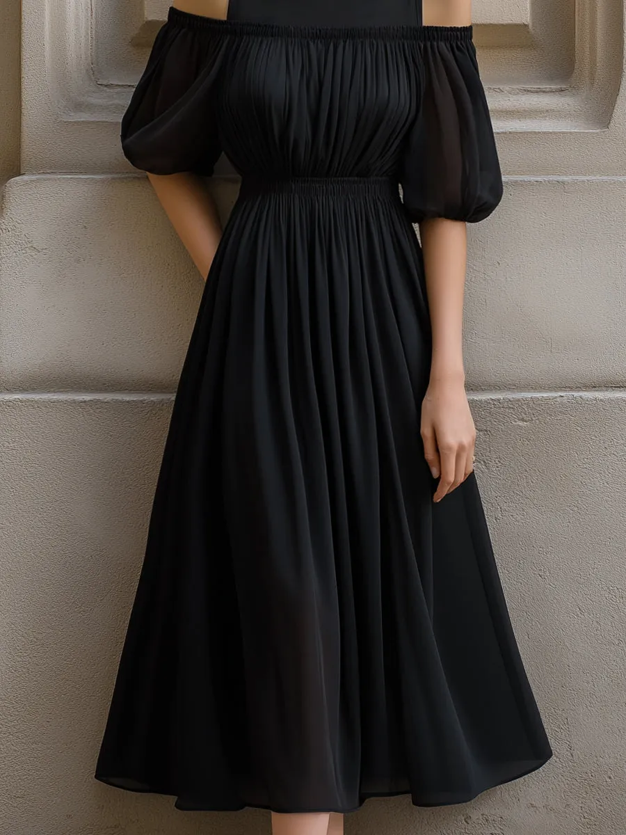 Cold-Shoulder Pleated Chiffon Midi Dress sold by Mooyius product image thumbnail 3