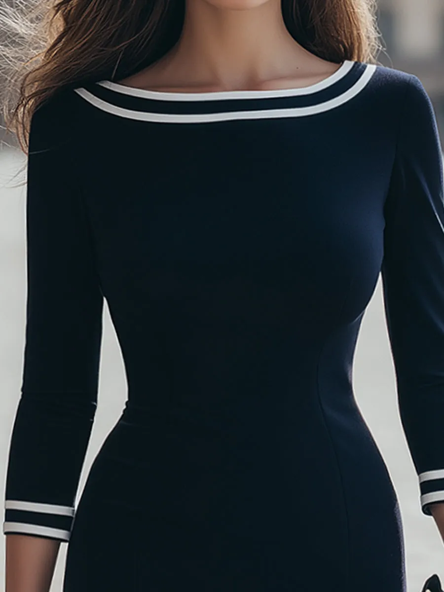Elegant Contrast Trim Bodycon Dress sold by Mooyius product image thumbnail 3