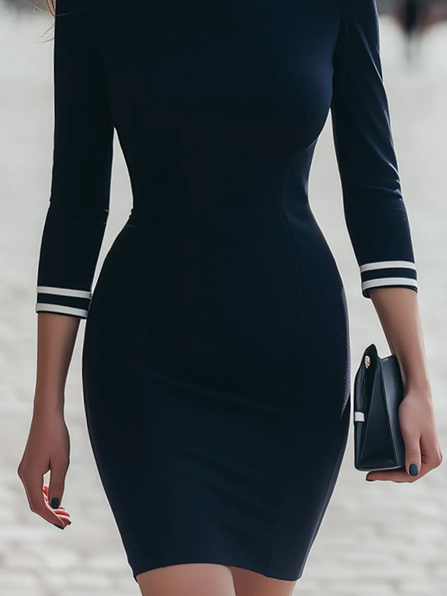 Elegant Contrast Trim Bodycon Dress sold by Mooyius product image thumbnail 4
