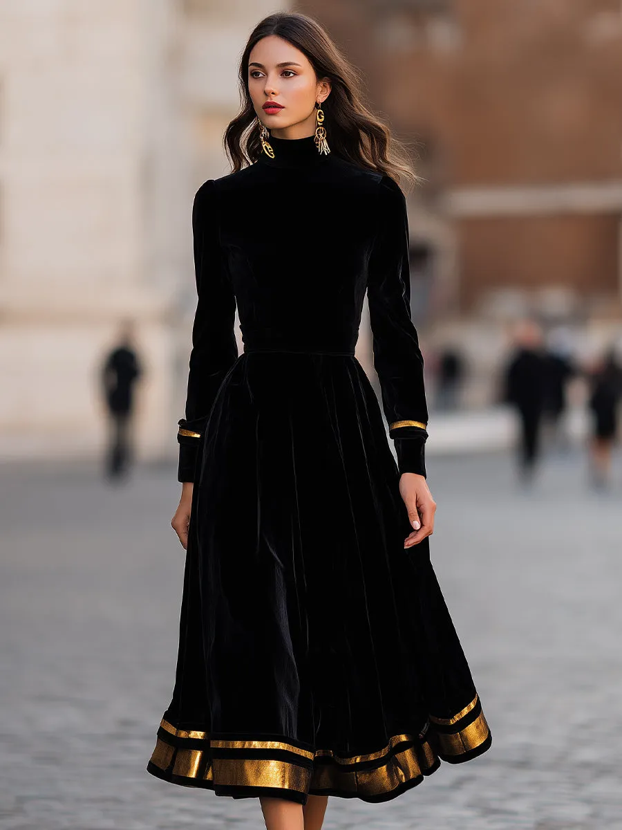 Elegant Velvet Midi Dress With Gold Trim sold by Mooyius product image thumbnail 2