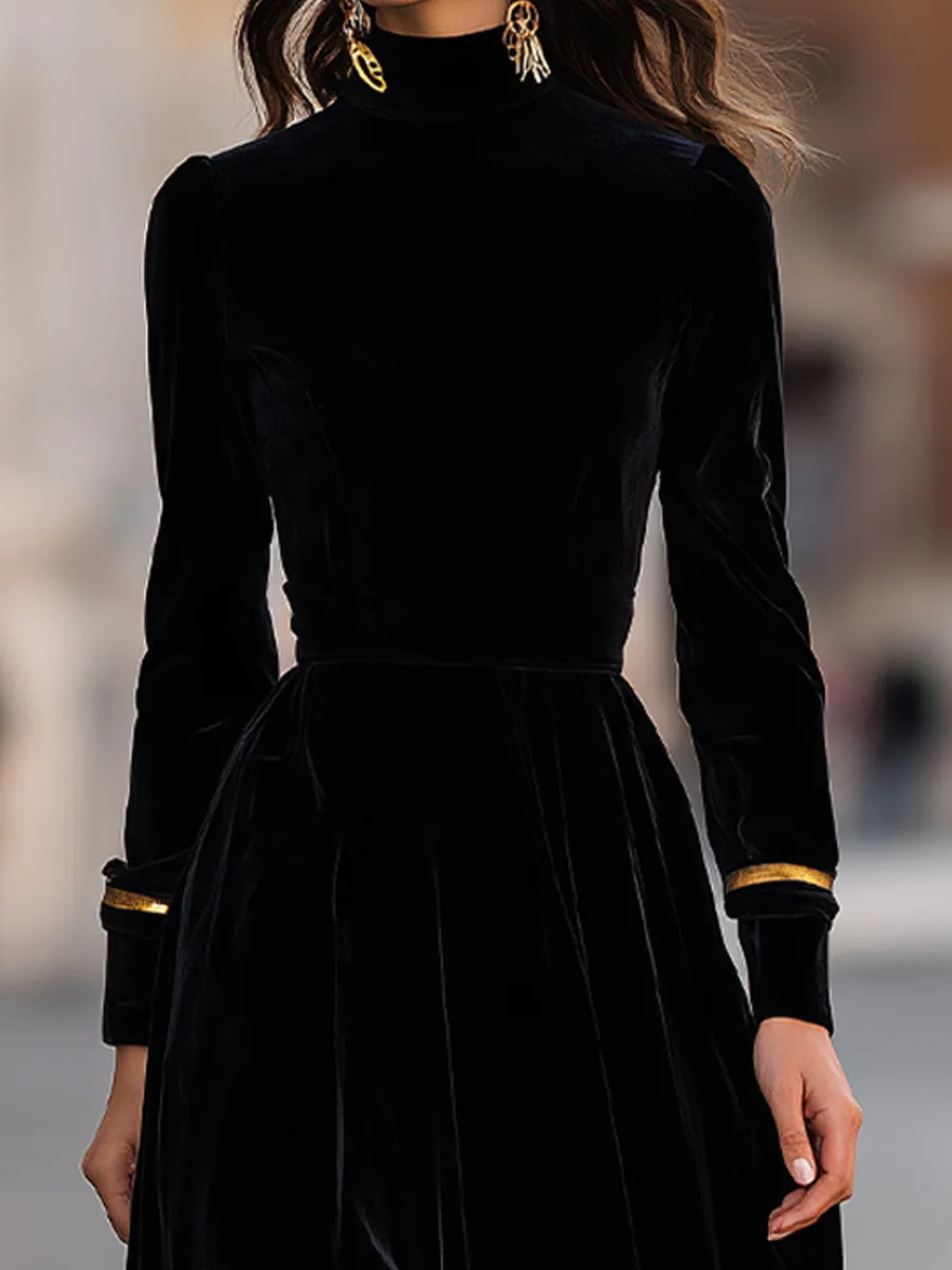 Elegant Velvet Midi Dress With Gold Trim sold by Mooyius product image thumbnail 3