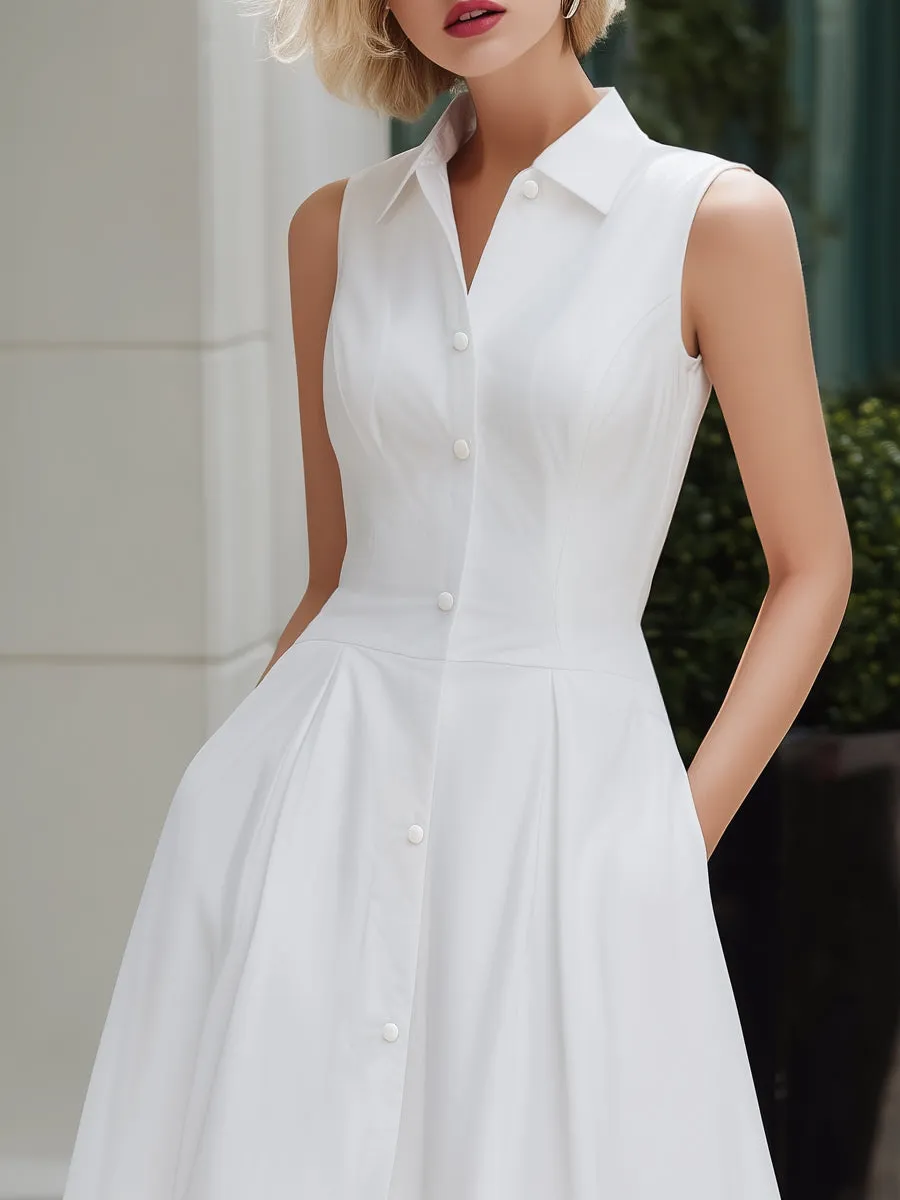 Sleeveless Button-Front Lace Hem Midi Dress sold by Mooyius product image thumbnail 2