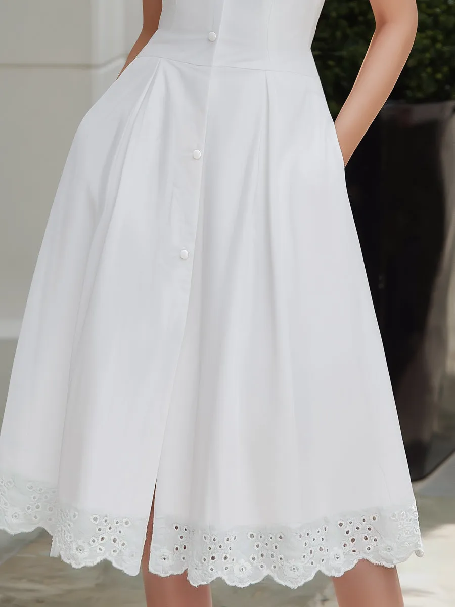 Sleeveless Button-Front Lace Hem Midi Dress sold by Mooyius product image thumbnail 3
