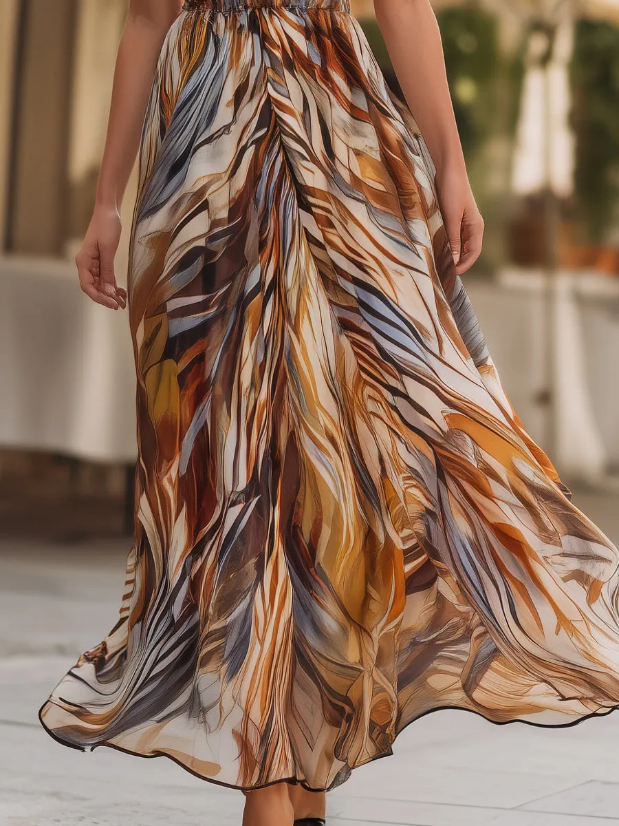 Halter V-Neck Printed Chiffon Maxi Dress sold by Mooyius product image thumbnail 3