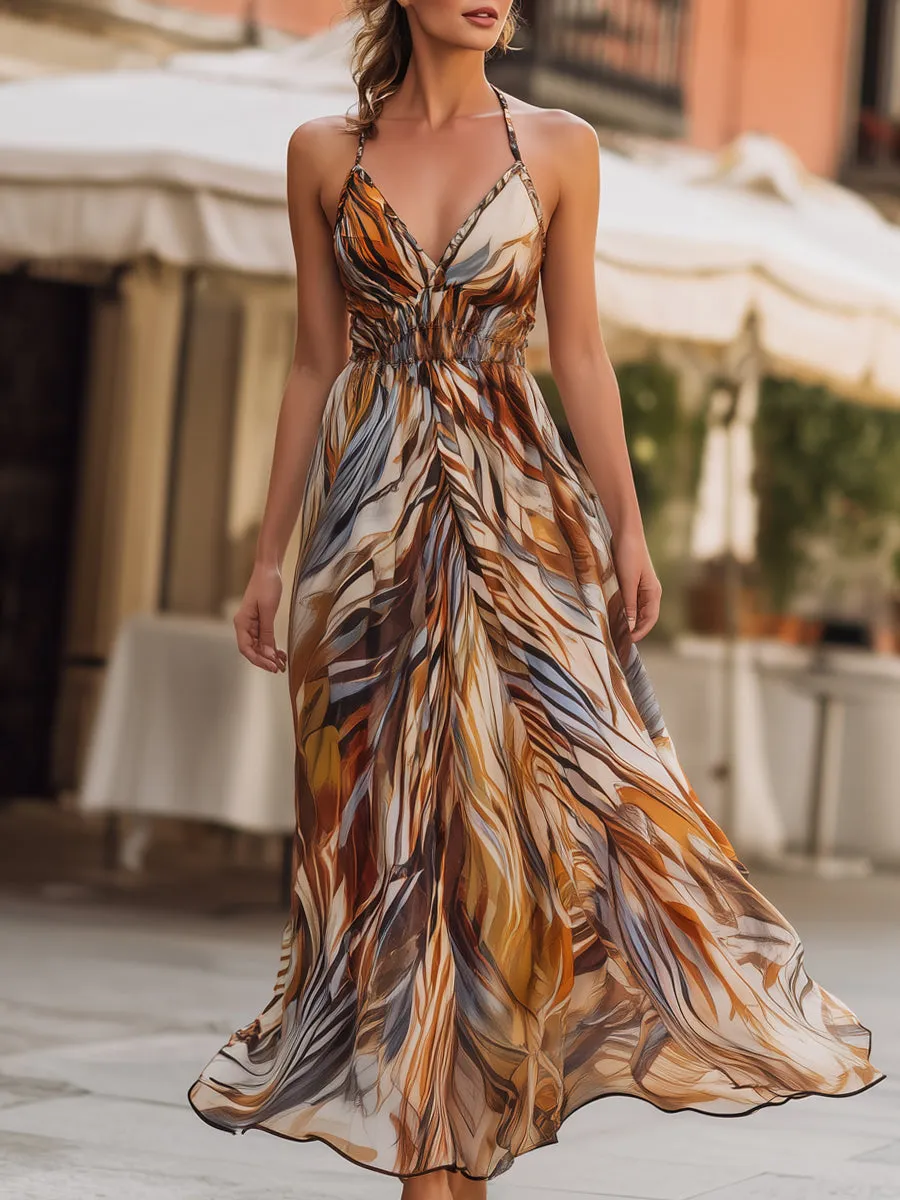 Halter V-Neck Printed Chiffon Maxi Dress sold by Mooyius