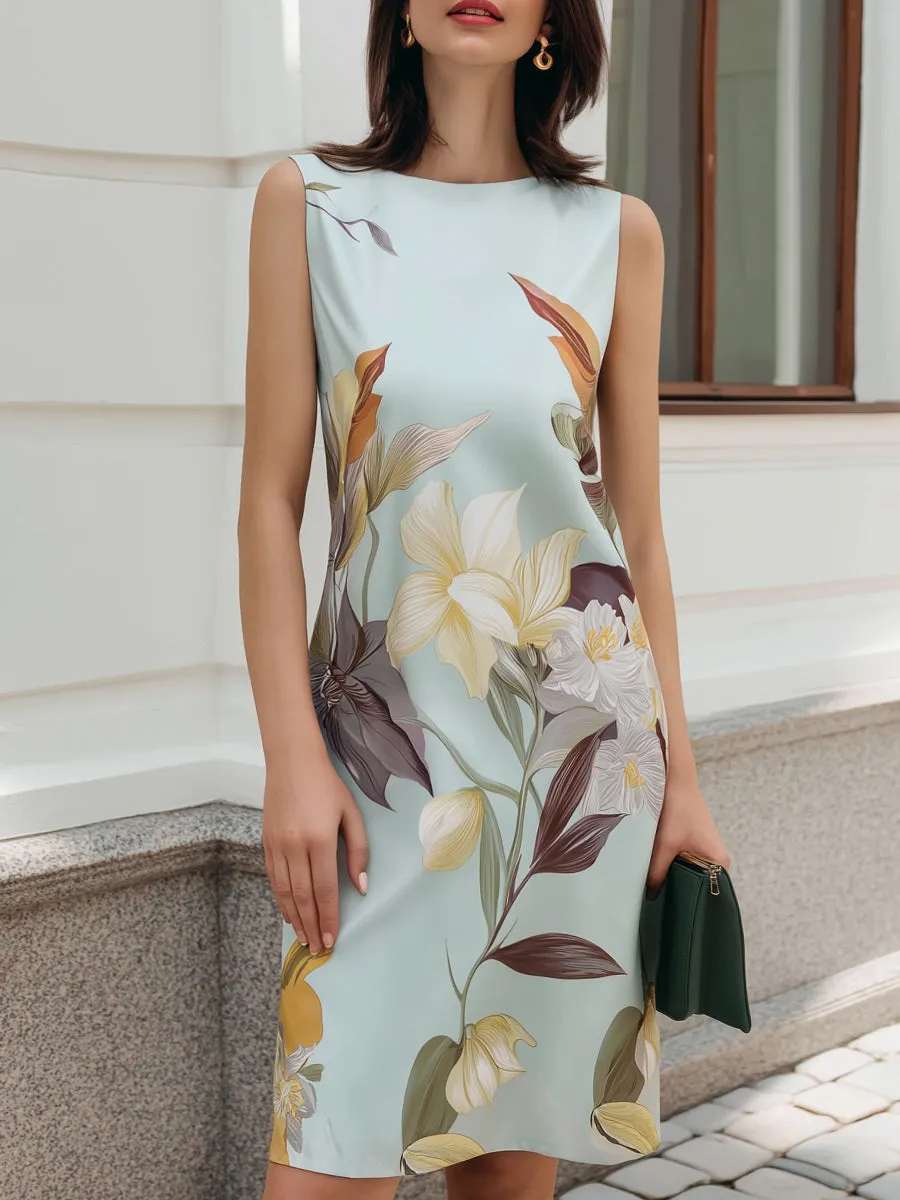 Sleeveless Botanical Print Shift Dress sold by Mooyius