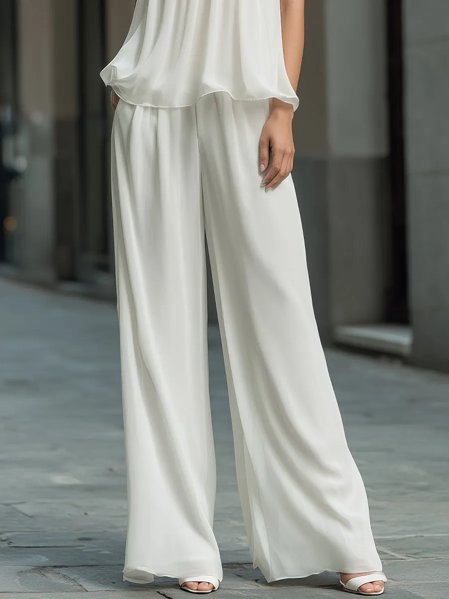 Elegant Ruffle Chiffon Camisole And Wide-Leg Pants Set sold by Mooyius product image thumbnail 3