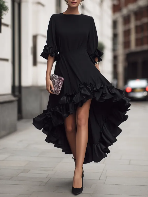 Asymmetric Ruffle Hem Long Sleeve Midi Dress made by Mooyius