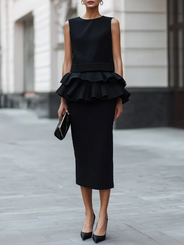 Sleeveless Tiered Ruffle Waist Midi Dress made by Mooyius