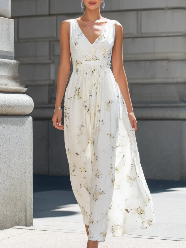 V-Neck Sleeveless Pleated Maxi Dress made by Mooyius