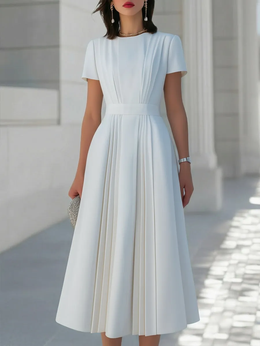 Pleated Waist Sculpted A-Line Midi Dress sold by Mooyius