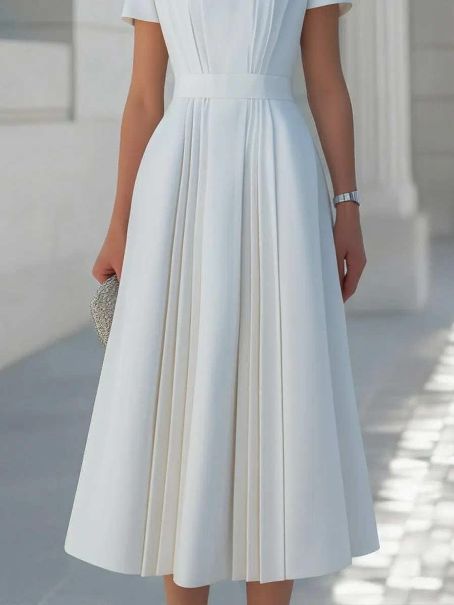 Pleated Waist Sculpted A-Line Midi Dress sold by Mooyius product image thumbnail 3