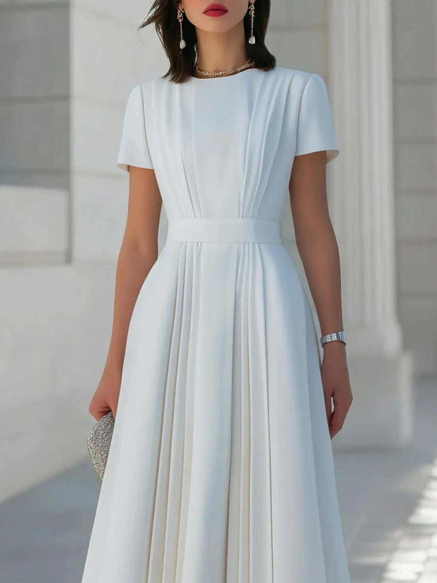 Pleated Waist Sculpted A-Line Midi Dress sold by Mooyius product image thumbnail 2