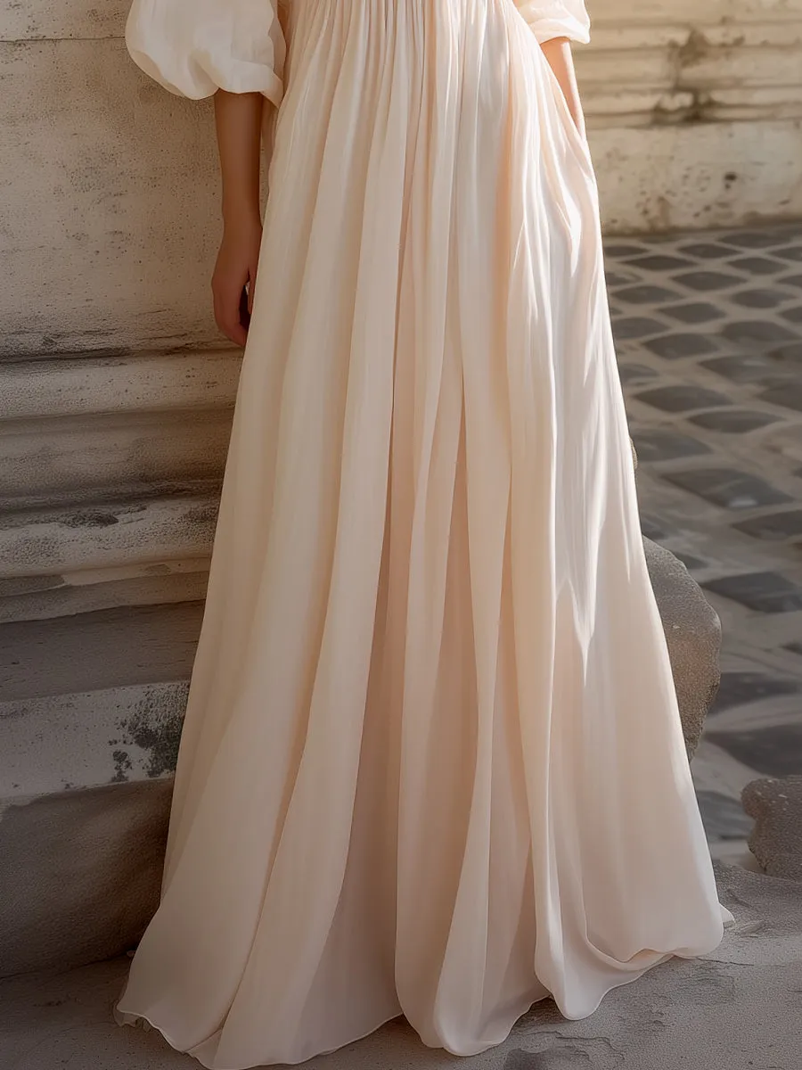 Ruched Waist V-Neck Flowing Maxi Dress sold by Mooyius product image thumbnail 3