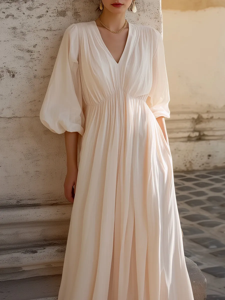 Ruched Waist V-Neck Flowing Maxi Dress sold by Mooyius product image thumbnail 2