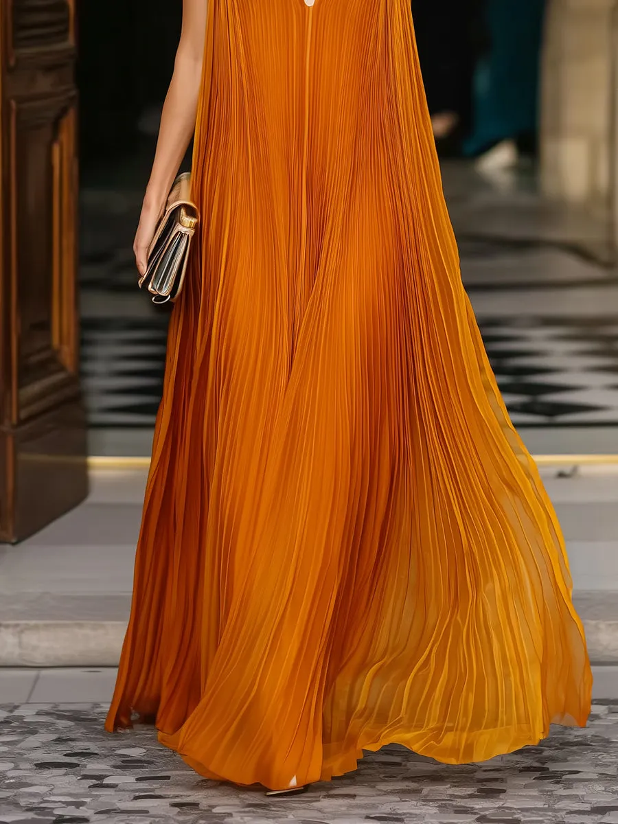 Deep V-Neck Pleated Flowing Maxi Dress sold by Mooyius product image thumbnail 4