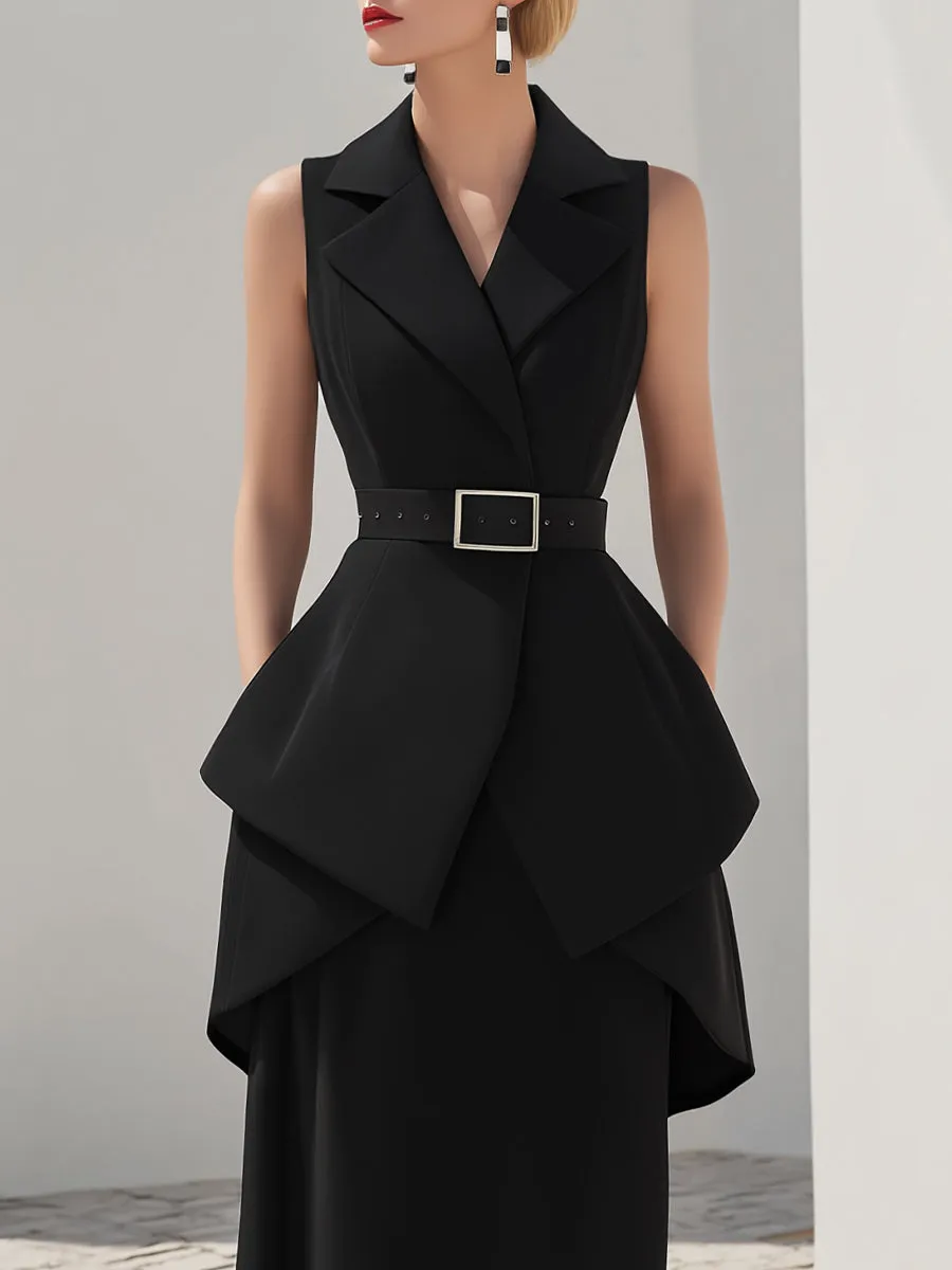 Sleeveless Tailored Vest And Layered Midi Skirt Set sold by Mooyius product image thumbnail 2