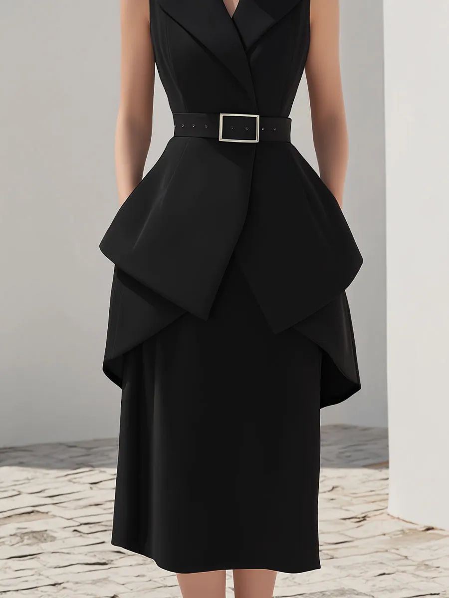 Sleeveless Tailored Vest And Layered Midi Skirt Set sold by Mooyius product image thumbnail 3