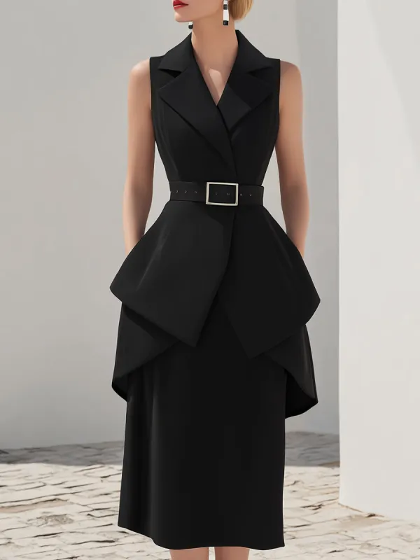 Sleeveless Tailored Vest And Layered Midi Skirt Set made by Mooyius