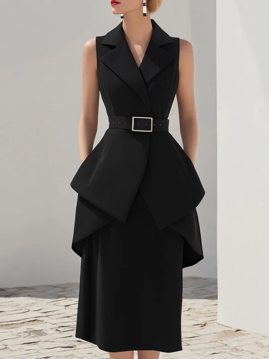 Sleeveless Tailored Vest And Layered Midi Skirt Set sold by Mooyius