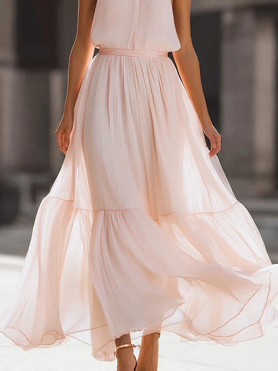 Pleated Halter Neck Flowing Midi Dress sold by Mooyius product image thumbnail 3