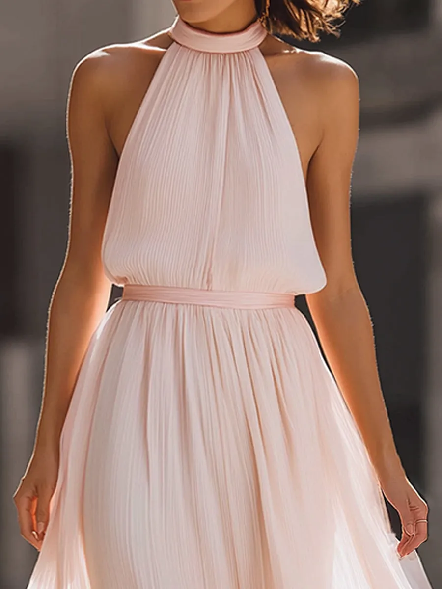 Pleated Halter Neck Flowing Midi Dress sold by Mooyius product image thumbnail 2