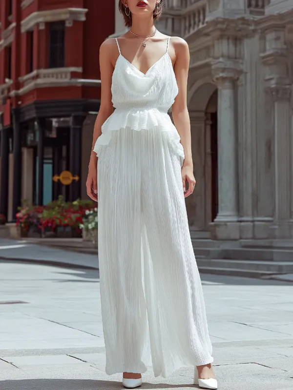 Spaghetti Strap Pleated Wide-Leg Jumpsuit made by Mooyius