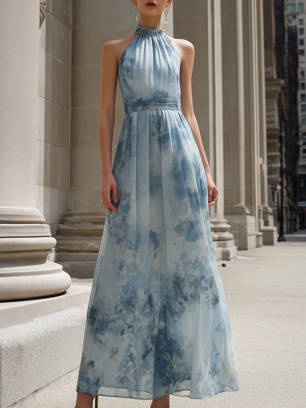 Halter Neck Pleated Floral Maxi Dress made by Mooyius