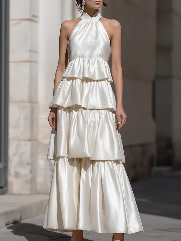 Tiered Halter Neck Ruffle Maxi Dress made by Mooyius