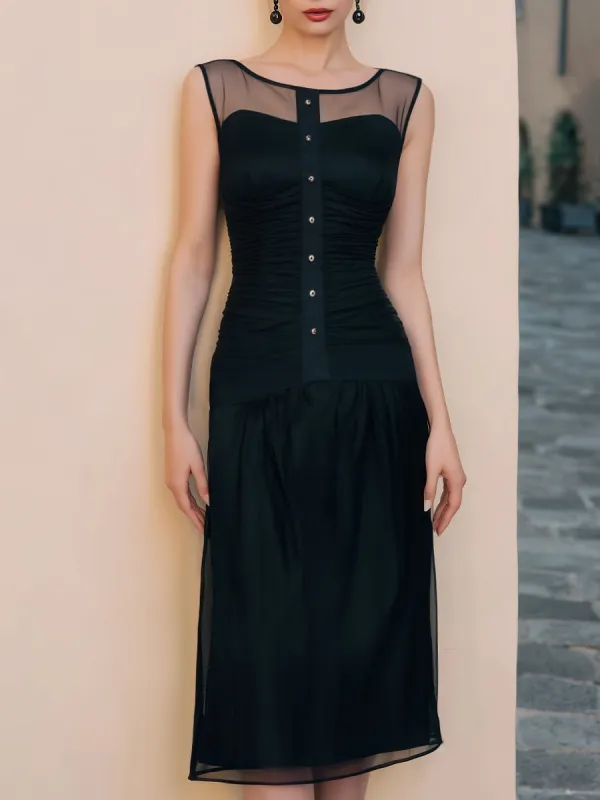 Sheer Mesh Ruched Panel Midi Dress made by Mooyius