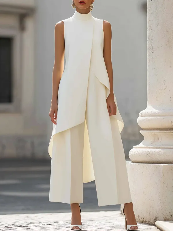 Asymmetric Layered Sleeveless Top & Wide-Leg Pants Set made by Mooyius