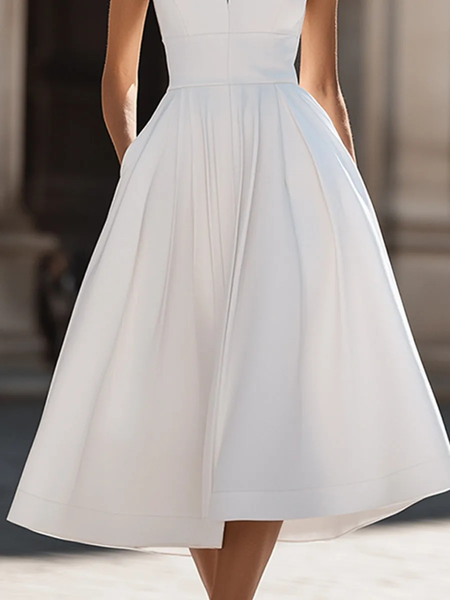 Structured Halter Collar A-Line Midi Dress sold by Mooyius product image thumbnail 3