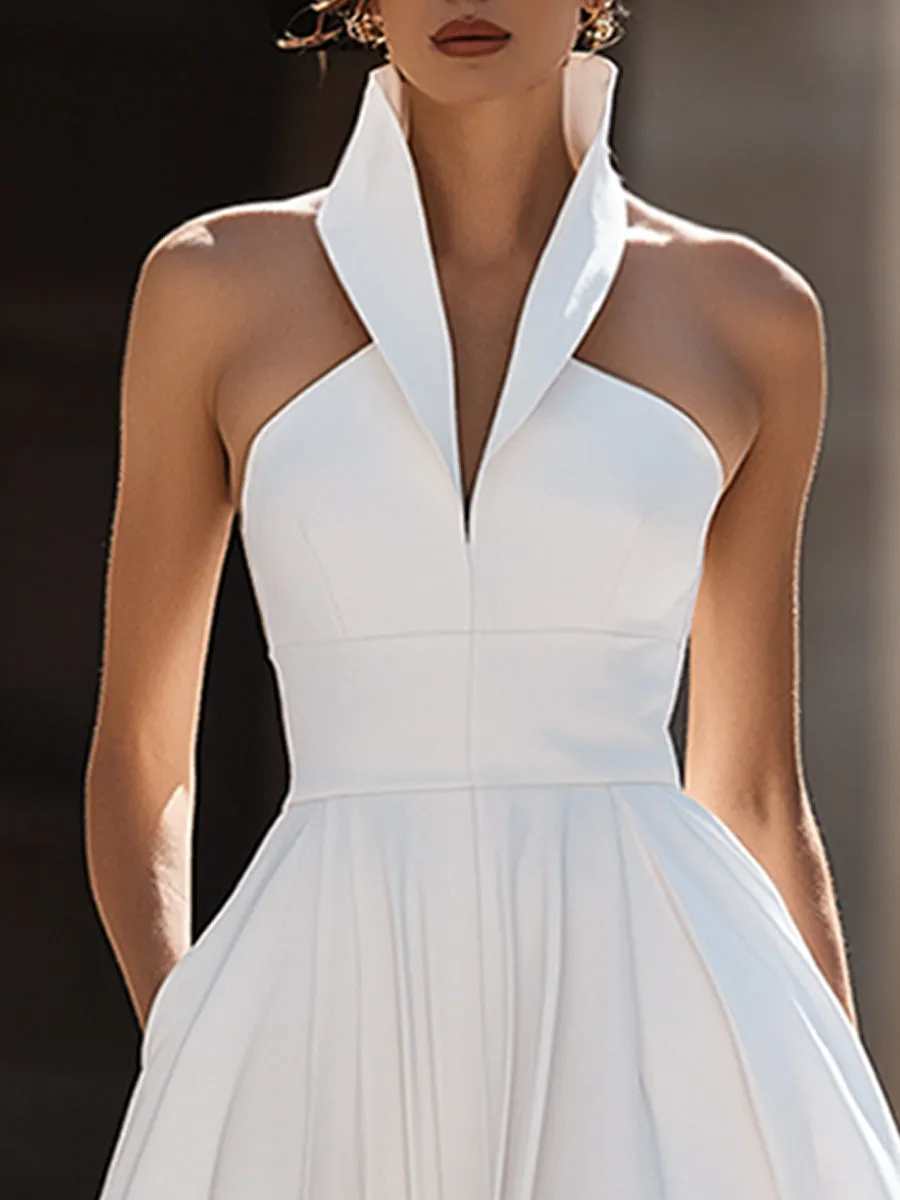 Structured Halter Collar A-Line Midi Dress sold by Mooyius product image thumbnail 4