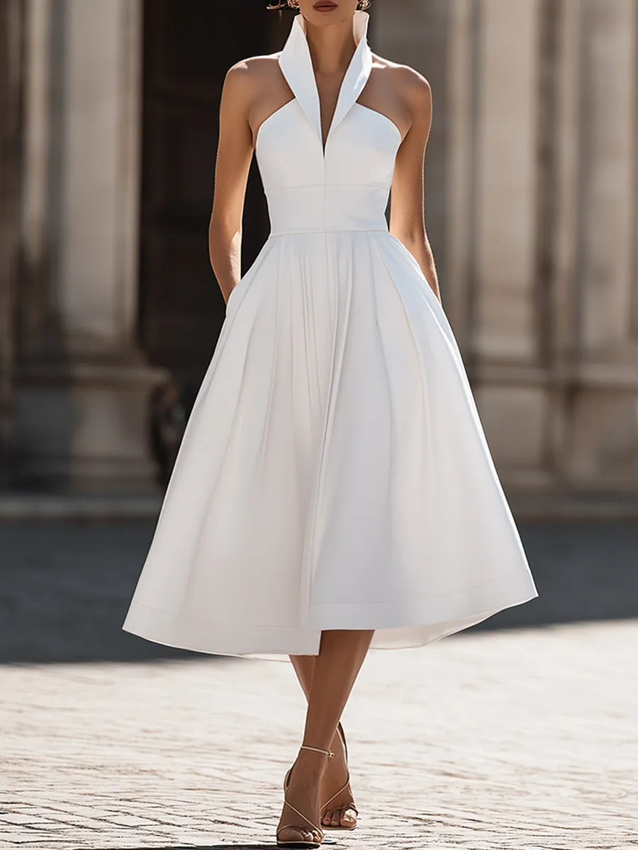Structured Halter Collar A-Line Midi Dress sold by Mooyius product image thumbnail 2