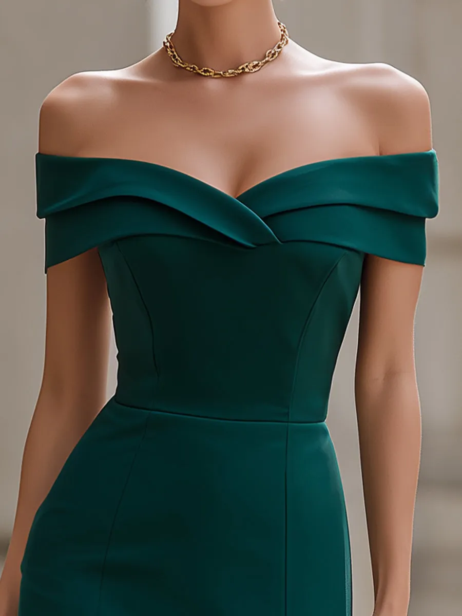 Off-Shoulder Folded Neckline Bodycon Midi Dress sold by Mooyius product image thumbnail 2