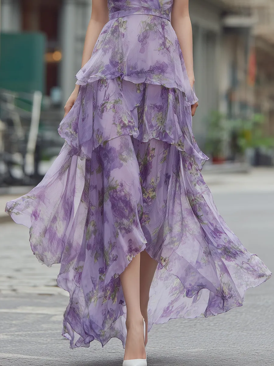 Spaghetti Strap Floral Tiered Chiffon Maxi Dress sold by Mooyius product image thumbnail 3