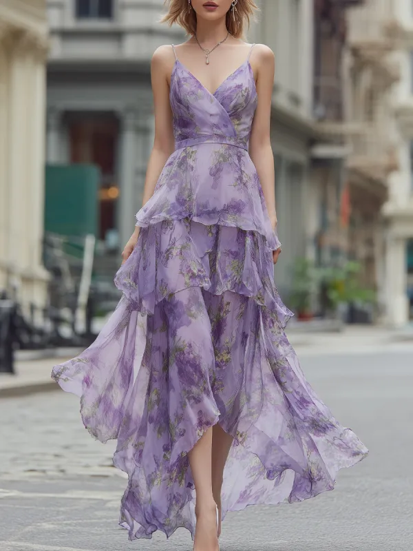 Spaghetti Strap Floral Tiered Chiffon Maxi Dress made by Mooyius