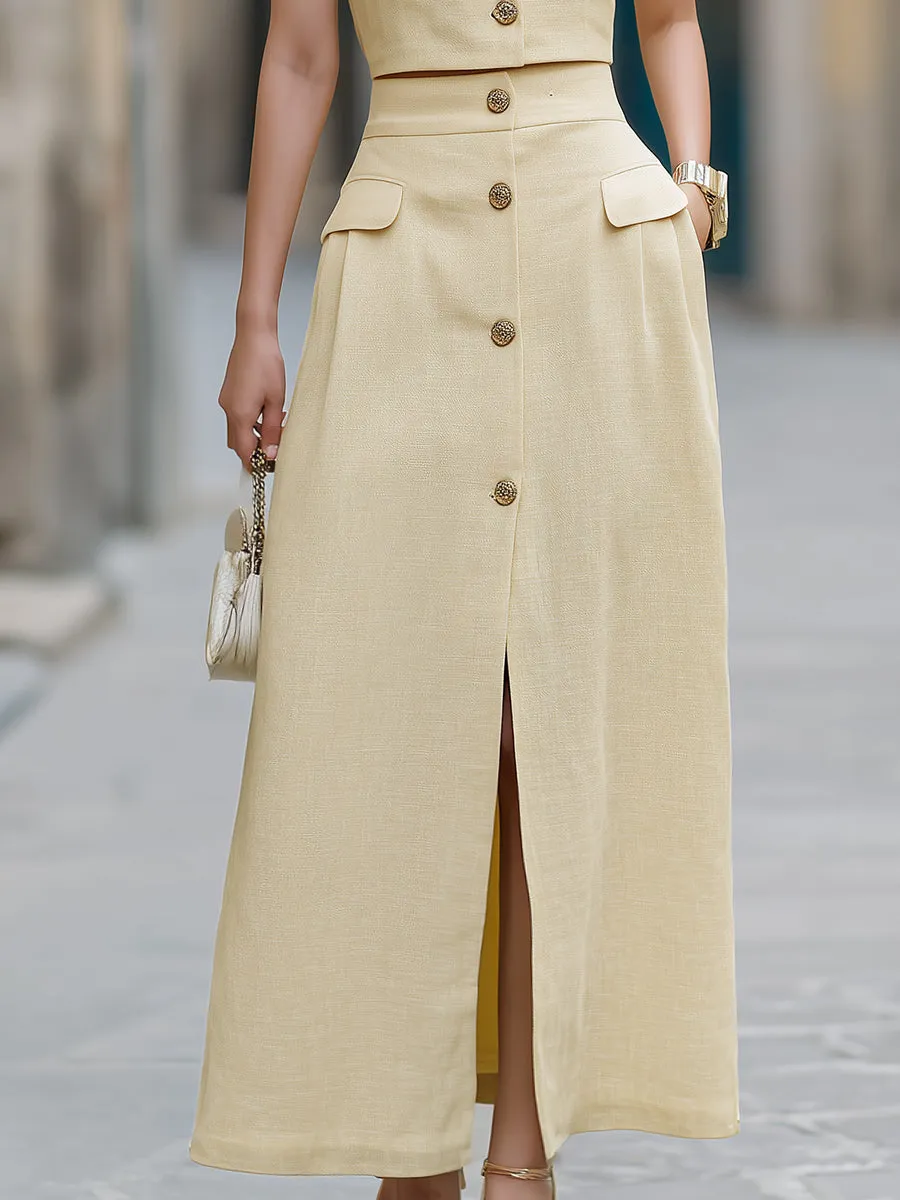 Sleeveless Vest & Slit Midi Skirt Two-Piece Set sold by Mooyius product image thumbnail 3