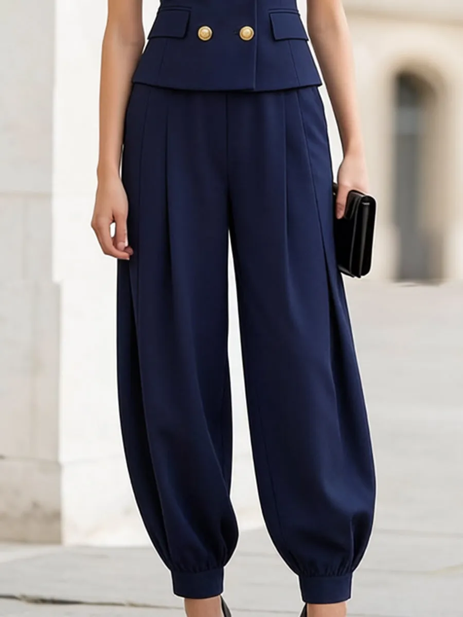 Sleeveless Double-Breasted Vest & High-Waisted Balloon Pants Two-Piece Suit Set sold by Mooyius product image thumbnail 3