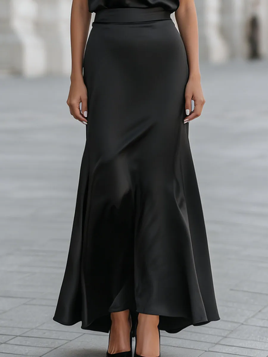 Elegant Satin Ruffled High Neck Sleeveless Two-Piece Mermaid Skirt Set sold by Mooyius product image thumbnail 3