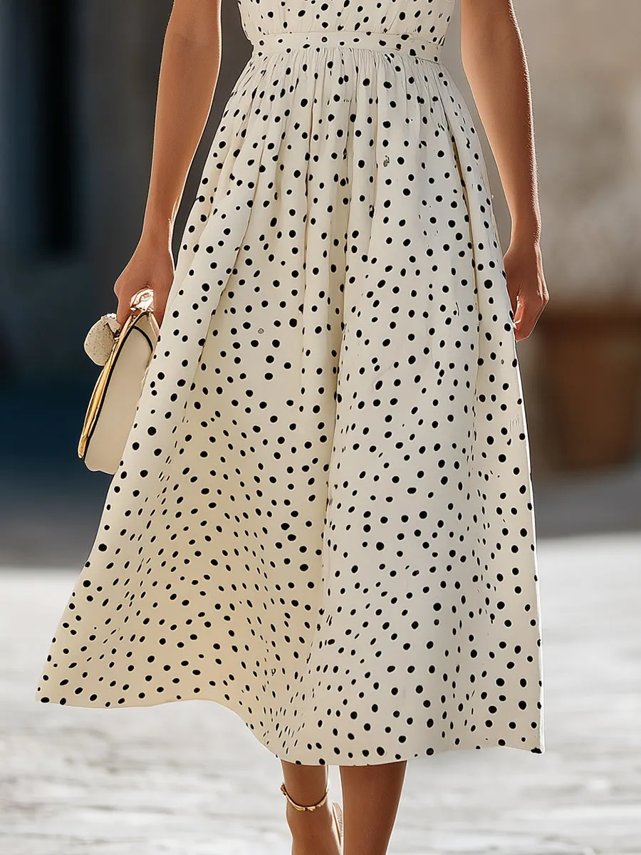 Timeless Sleeveless Polka Dot Midi Dress With Gathered Waist sold by Mooyius product image thumbnail 4