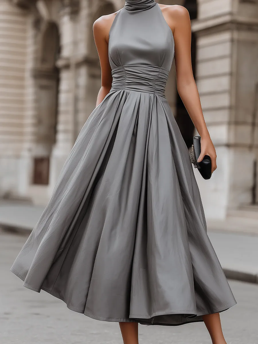 Ruched Halter-Neck Full Skirt Maxi Dress sold by Mooyius product image thumbnail 4