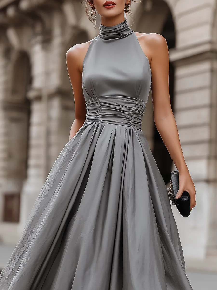 Ruched Halter-Neck Full Skirt Maxi Dress sold by Mooyius product image thumbnail 3