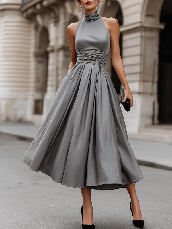 Ruched Halter-Neck Full Skirt Maxi Dress made by Mooyius