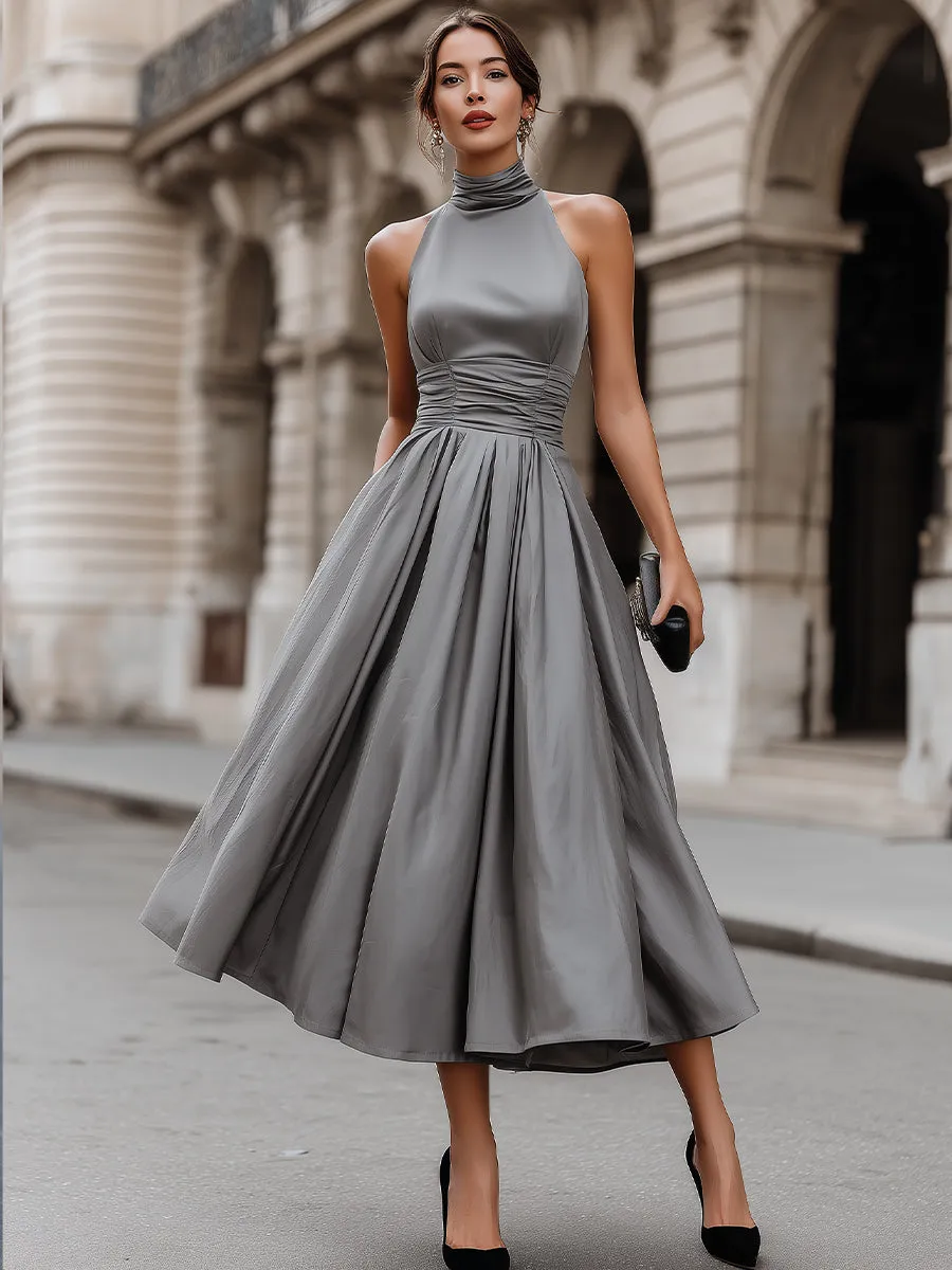 Ruched Halter-Neck Full Skirt Maxi Dress sold by Mooyius product image thumbnail 2