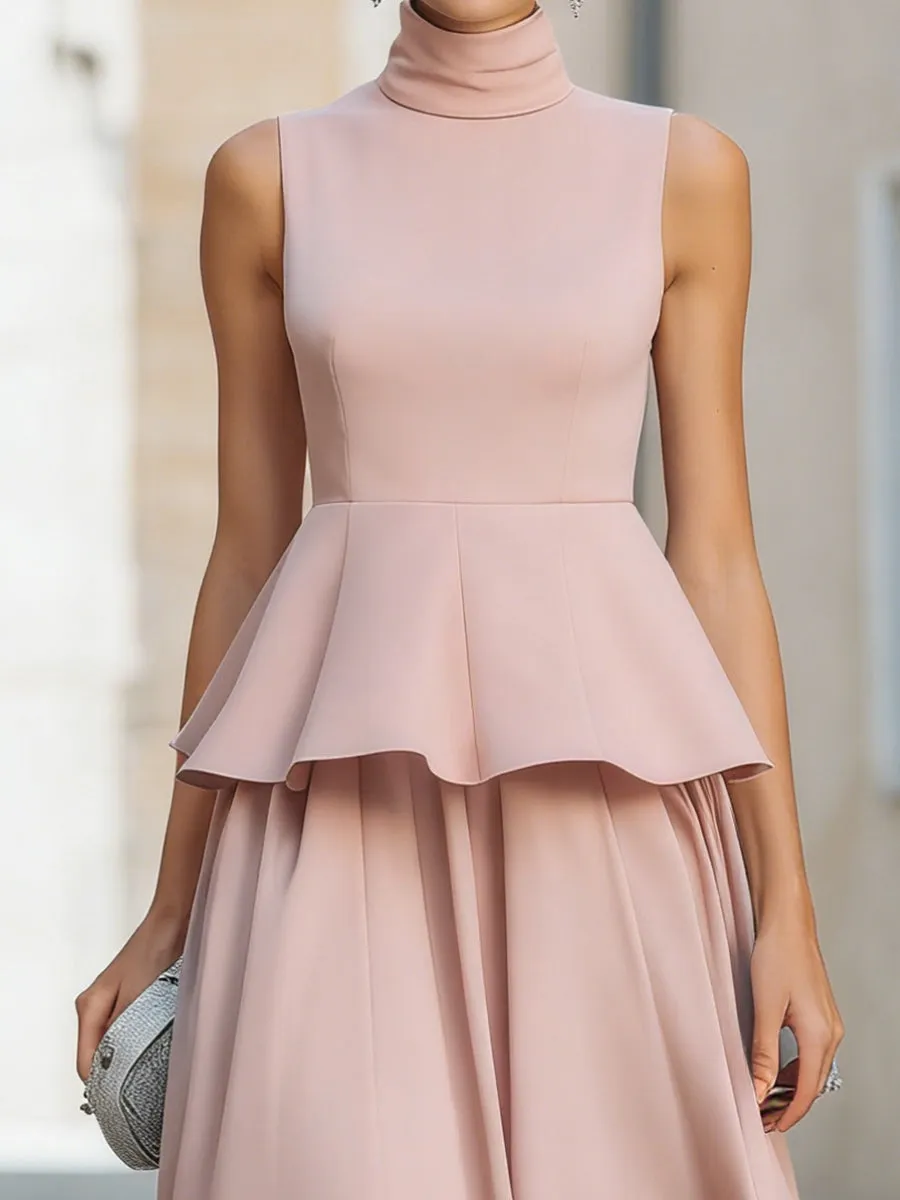 Elegant Satin Turtleneck Ruffle Top And A-line Maxi Skirt Set sold by Mooyius product image thumbnail 2