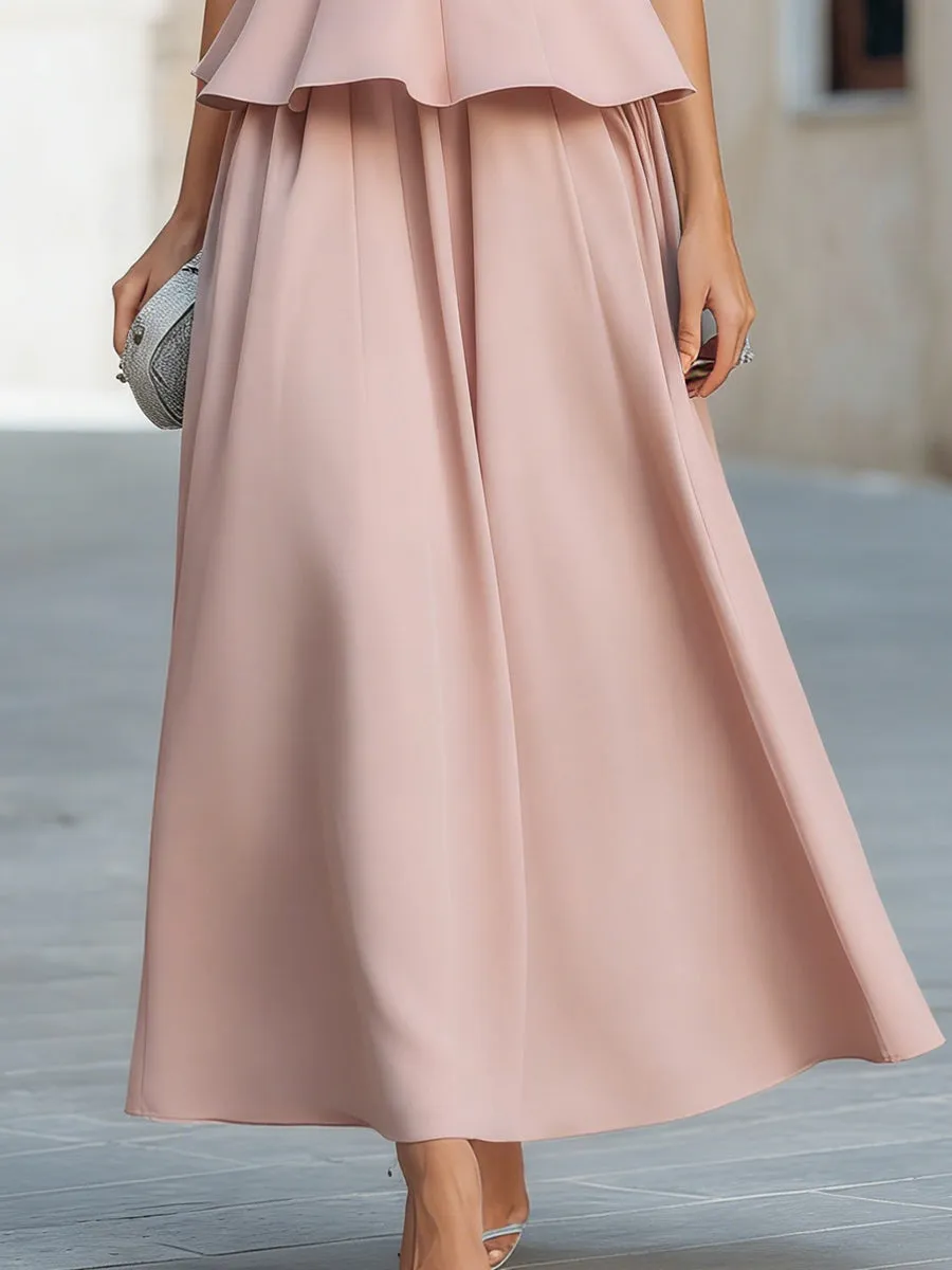 Elegant Satin Turtleneck Ruffle Top And A-line Maxi Skirt Set sold by Mooyius product image thumbnail 3