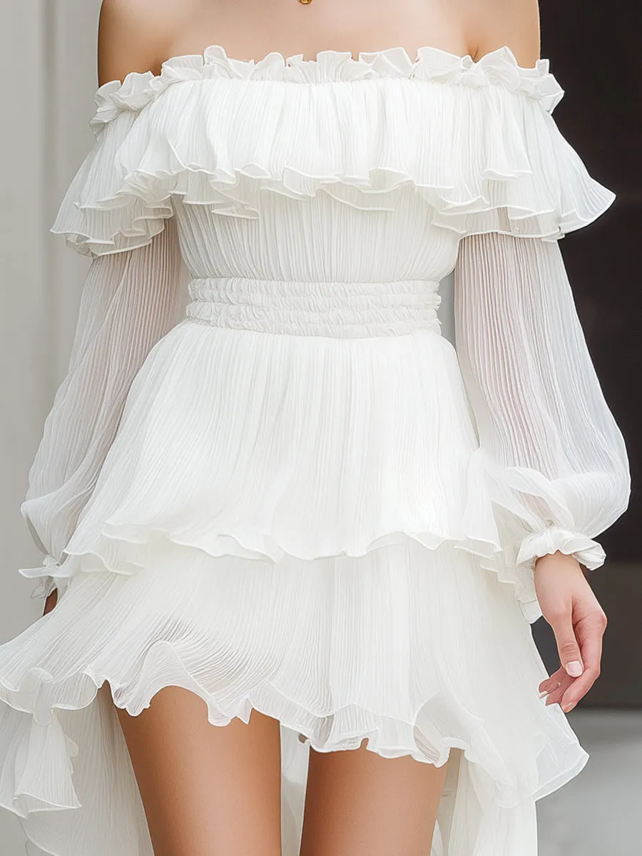 Off-Shoulder Ruffle Tiered High-Low Maxi Dress sold by Mooyius product image thumbnail 2